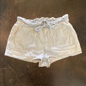 Vigoss Blue High Waist Paper Bag Shorts for Effortless Style